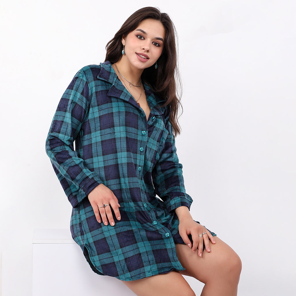 Classic Velvet Plaid Night Shirt