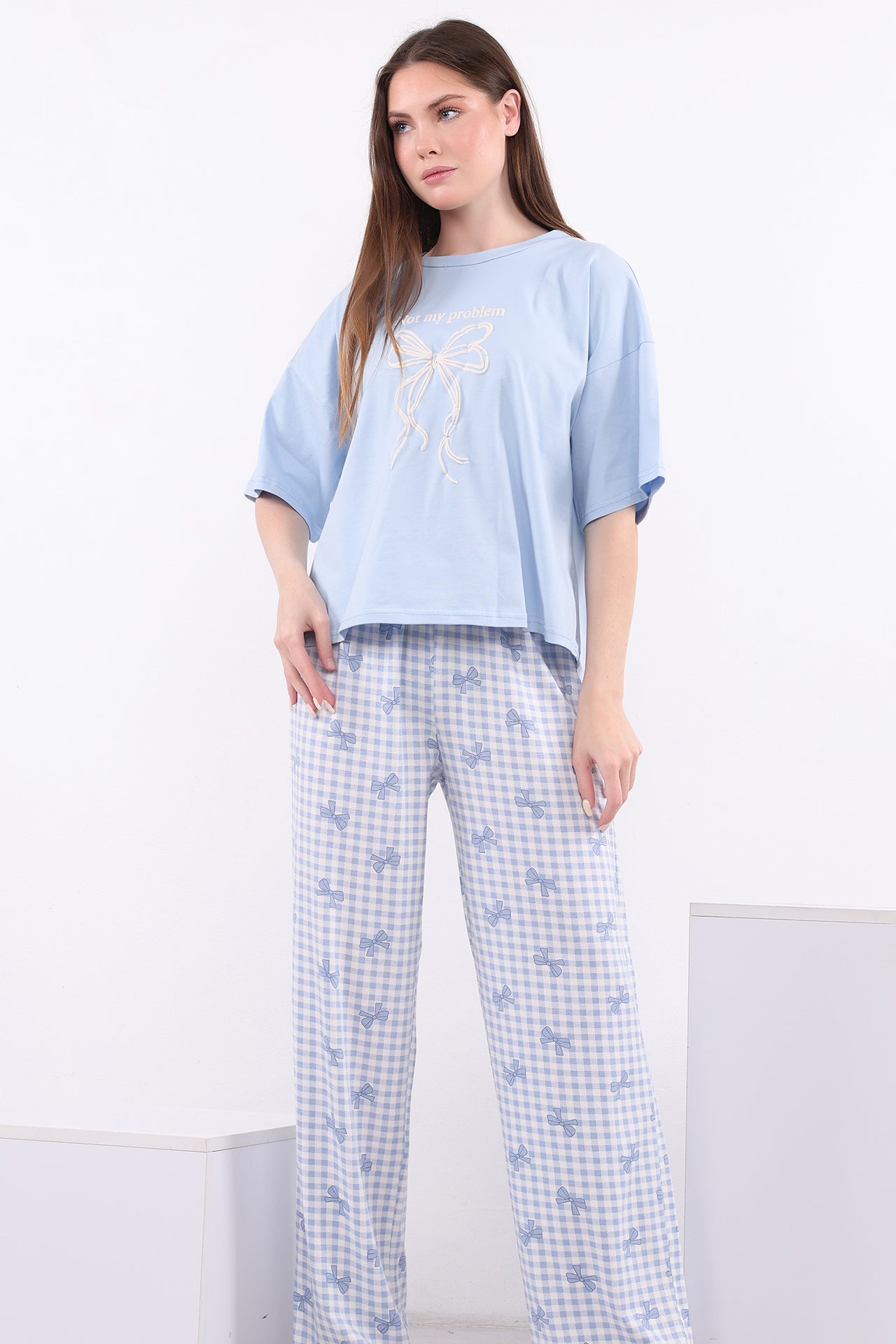 Oversized Cotton Bow Gingham Pajama