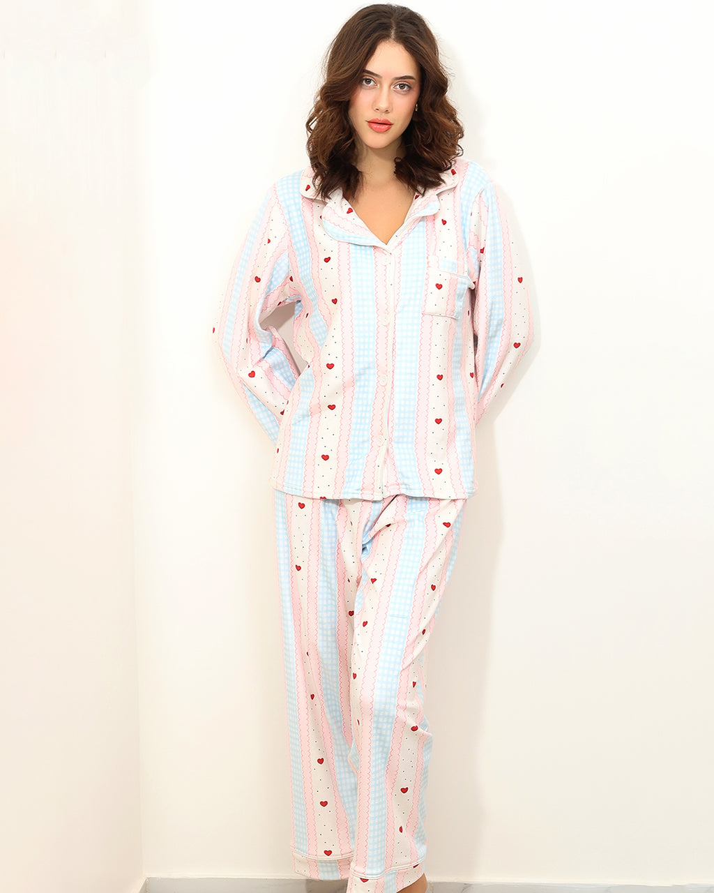 Striped Heart Velvet Pajama
