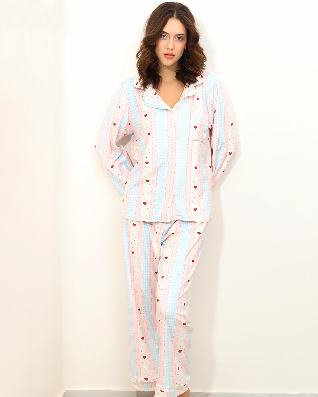 Striped Heart Velvet Pajama