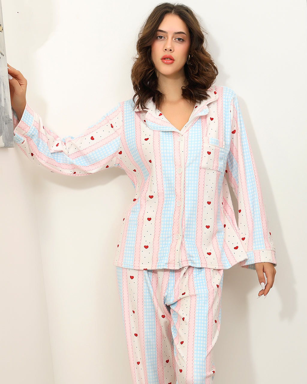Striped Heart Velvet Pajama