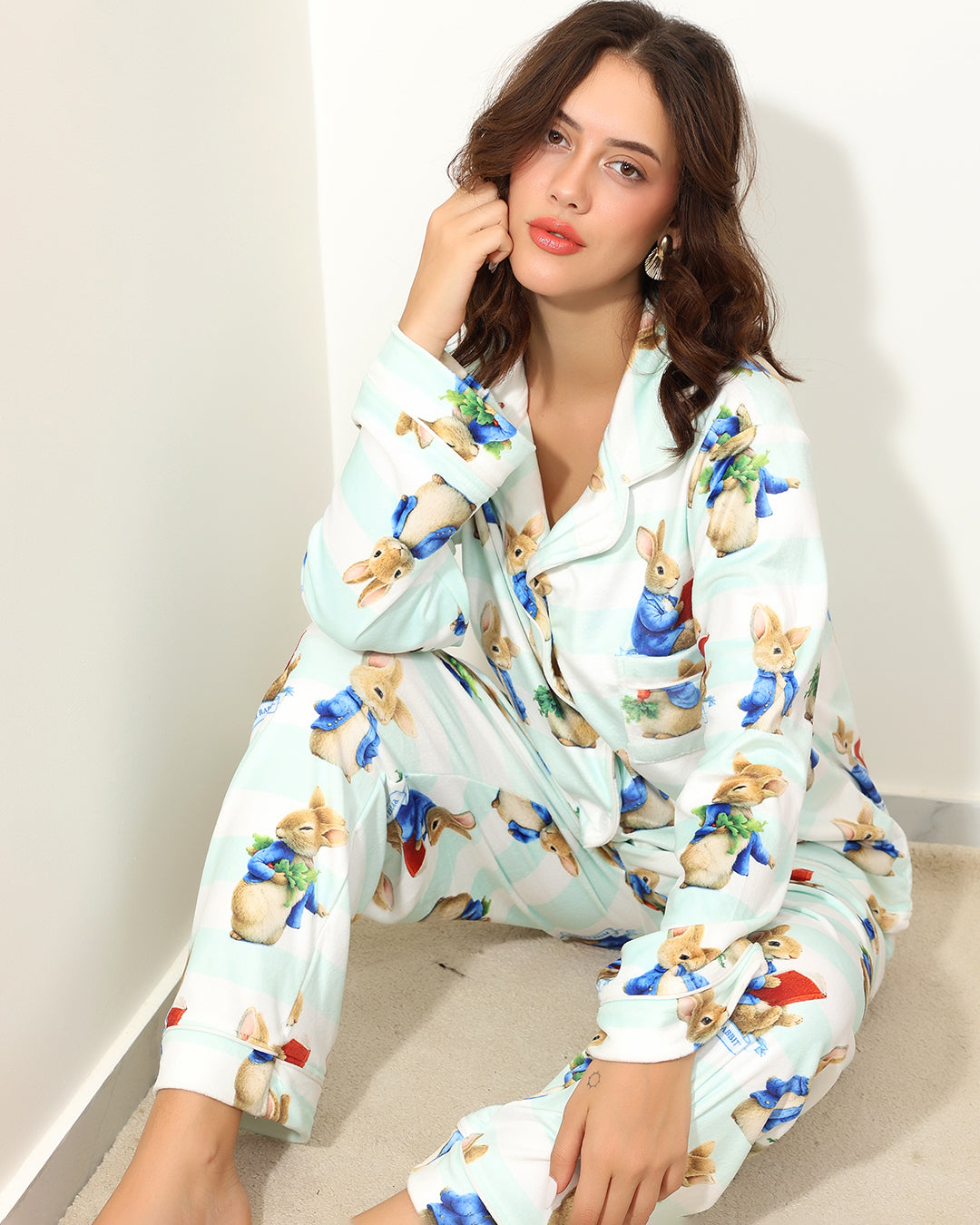 Mint Bunny Velvet Pajama