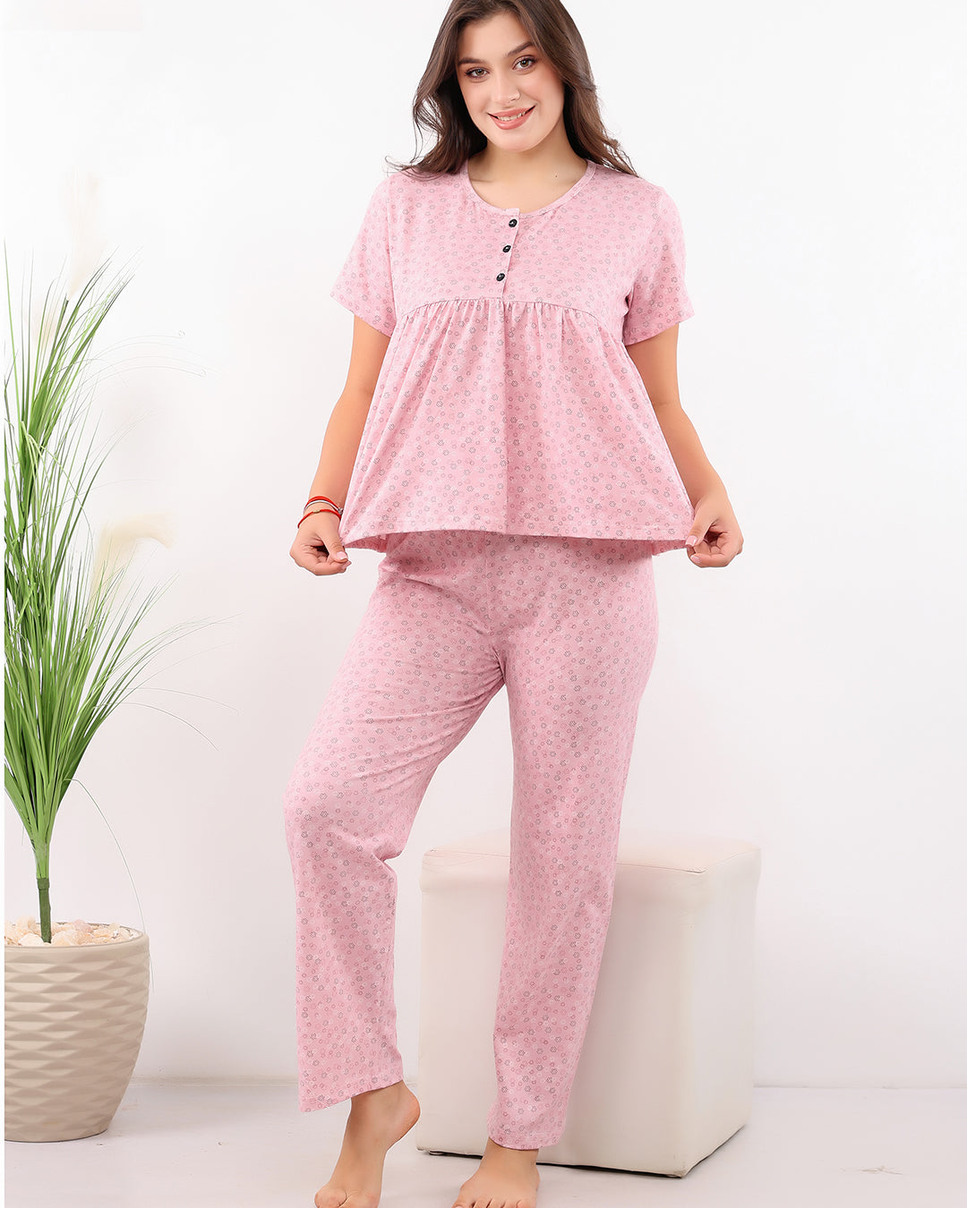 Micro-Floral Cotton Pajama