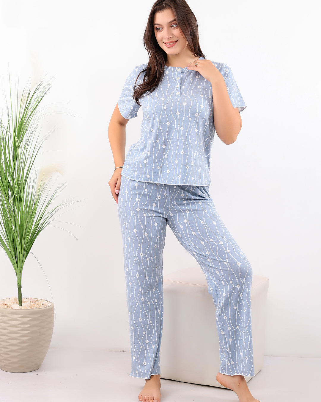 Wavy Floral Cotton Pajama