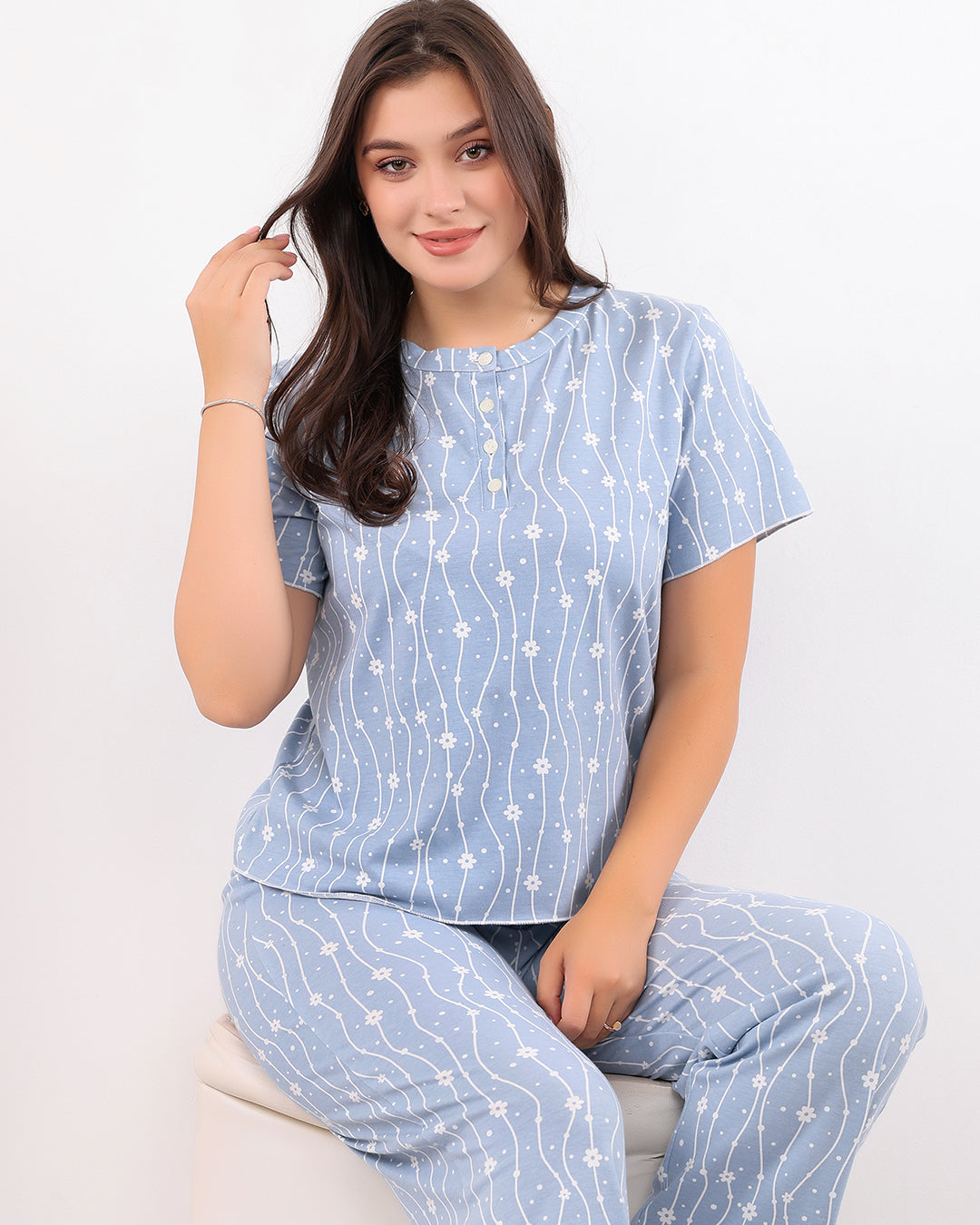 Wavy Floral Cotton Pajama