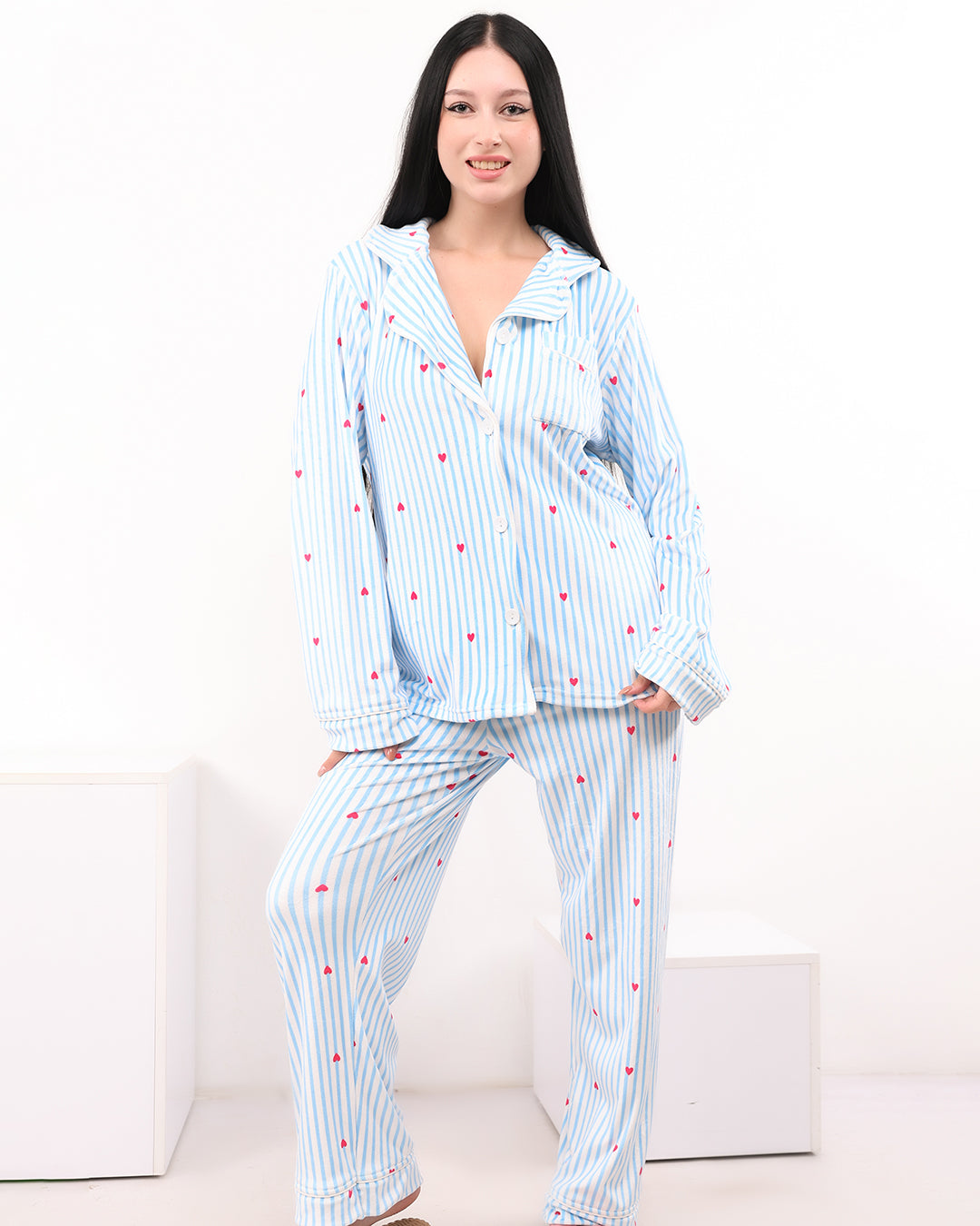 Striped Heart Velvet Pajama