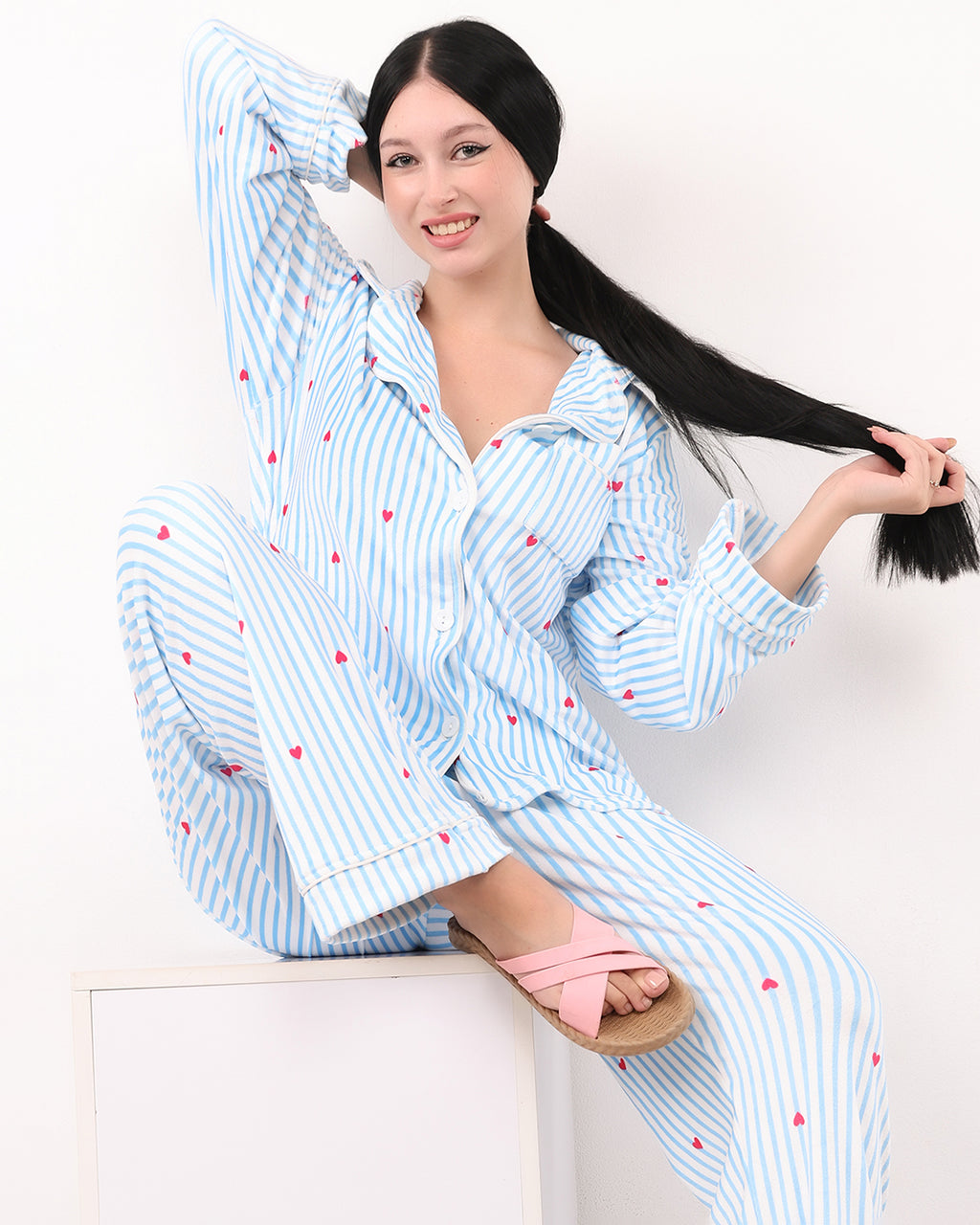Striped Heart Velvet Pajama