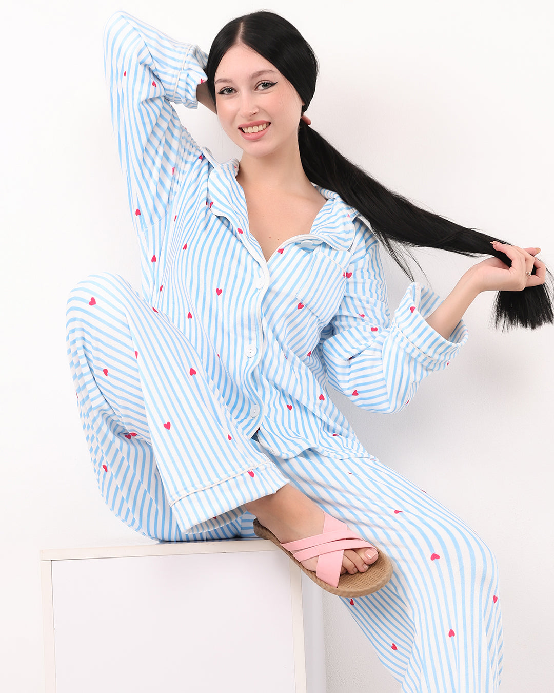 Striped Heart Velvet Pajama