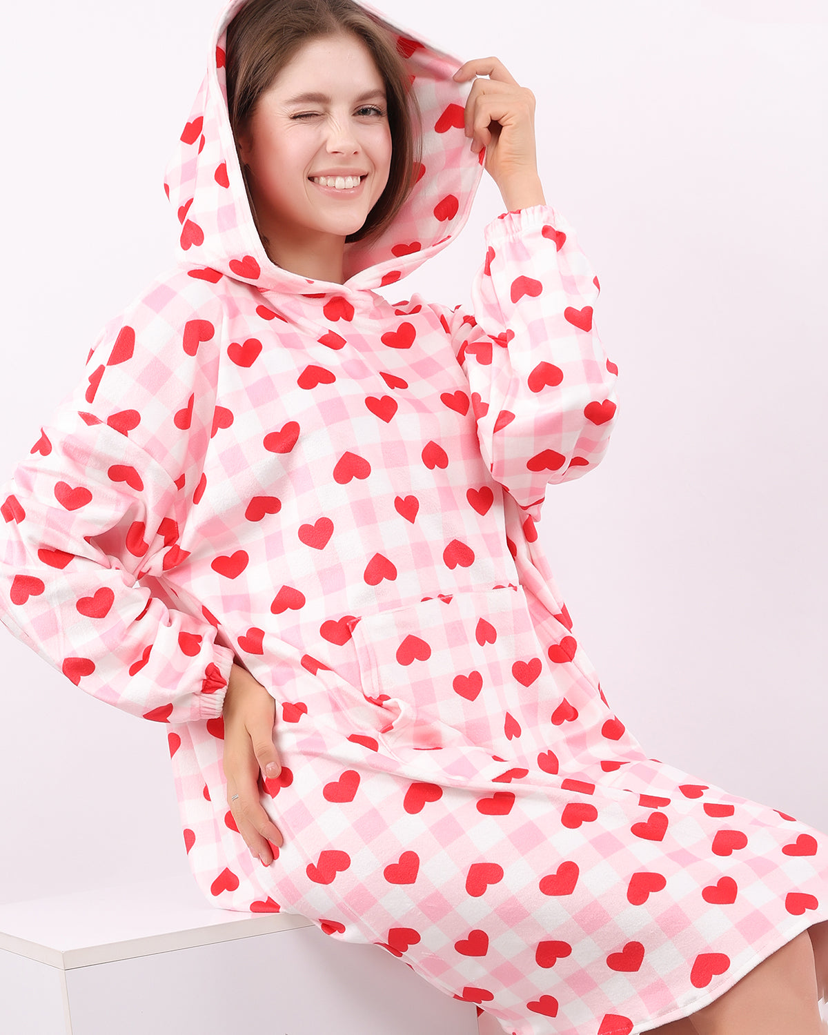 Pink Heart Velvet Hoodie