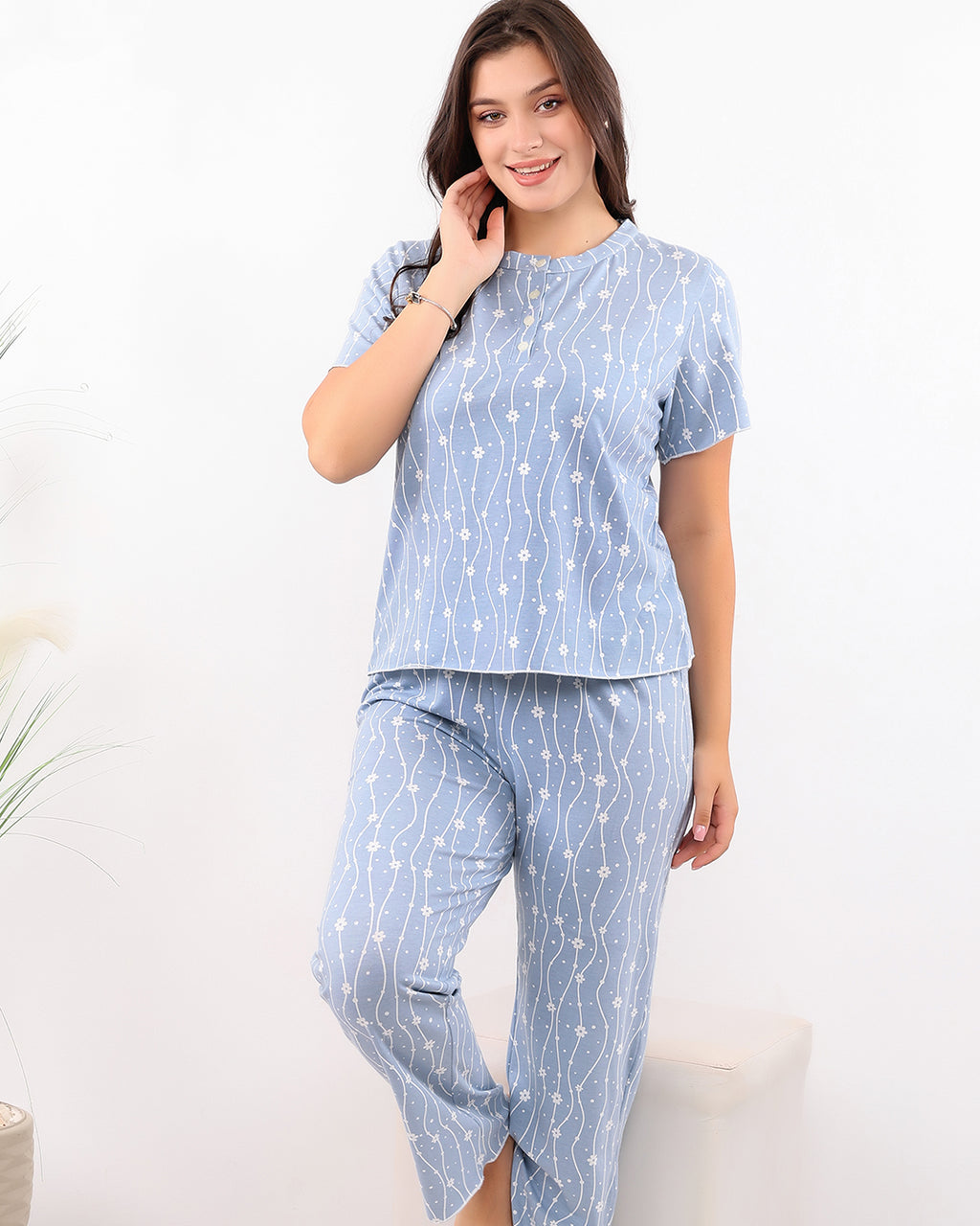 Wavy Floral Cotton Pajama