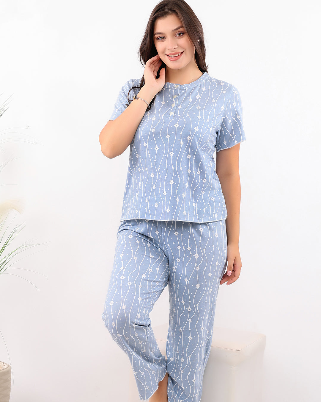 Wavy Floral Cotton Pajama